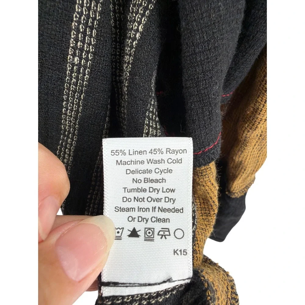 Khangura Women XL Longline Vest Linen Blend Lagenlook Mixed Media Open Front USA